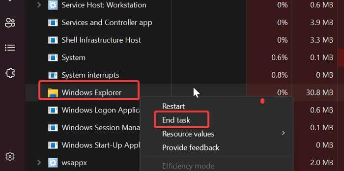 End Wiindows Explorer to fix can't type in Windows Search Bar