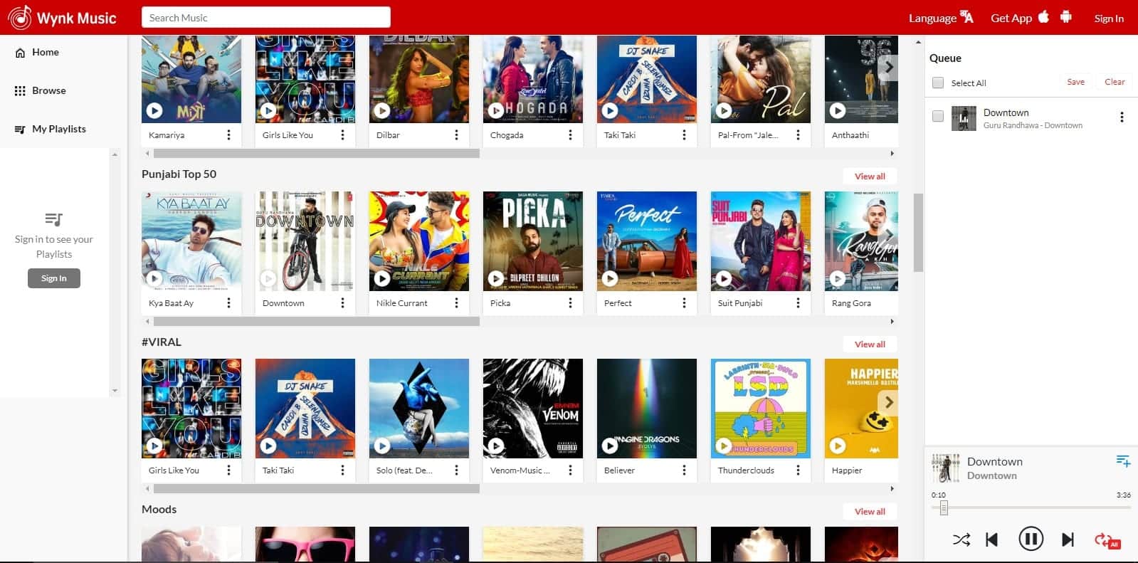 Wynk is a Free music website for its subscribers.