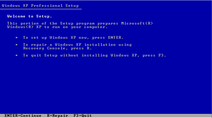 Windows XP formatting